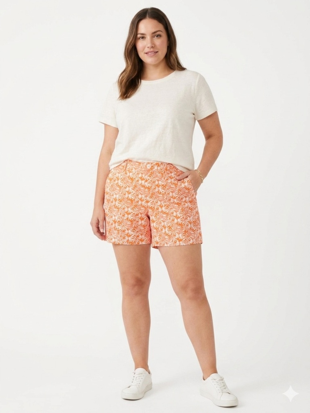 Ann Taylor Factory Orange White Palm Leaf Floral Shorts Women's Size 10 Tropical